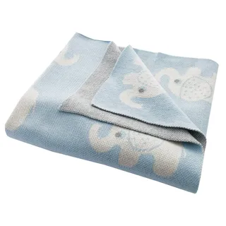 Bio Babydecke 100% Bio-Baumwolle (kbA) GOTS zertifiziert, Elefanten Blau, 80 x 100 cm