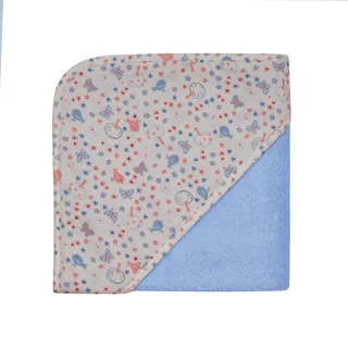 Wörner Kapuzenhandtuch WÖRNER "Vogel sky Kapuzenbadetuch 80/80", blau (sky), B:80cm L:80cm, Frottee, Frottier, Handtücher, obere Lage der Kapuze aus bedrucktem Single-Jersey