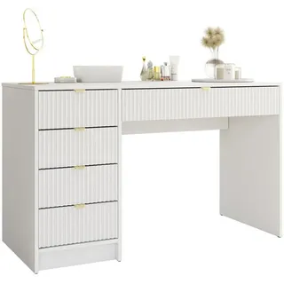 Mirjan24 Schreibtisch Weiß, Holzwerkstoff, 5 Schubladen, Rechteckig, 55x76x120 cm, Arbeitszimmer, Schreibtische, Bürotische