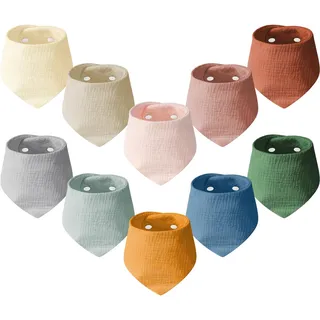 HOTUT Musselin Halstuch Baby,10 Stück Baby Dreieckstuch Lätzchen,Baumwoll Halstuch mit 2 Verstellbare Druckknöpfe, Geschenk zur Geburt für Junge und Mädchen