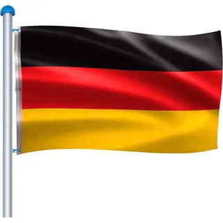 yznahre KESSER® Teleskop Fahnenmast Aluminium 6,30m Bodenhülse 60cm inkl Deutschlandfahne Höhenverstellbar Flaggenmast Mast Deutschland Flagge Alu