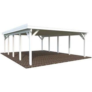 Doppel-Carport 600 x 762 cm Weiß grundiert