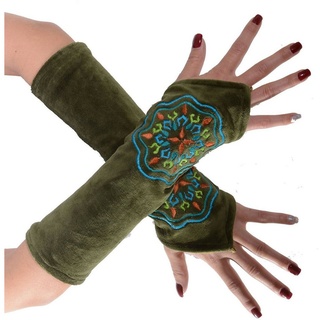 KUNST UND MAGIE Armstulpen Samt Stulpen Armstulpen Handwärmer "Mandala Muster" Handschuhe Boho grün