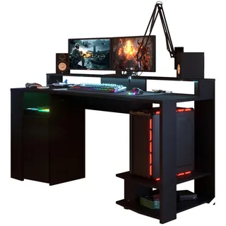 Parisot Meuble Gamingtisch, Schwarz, Holzwerkstoff, 3 Fächer, Rechteckig,Rechteckig, 152x87x62 cm, Arbeitszimmer, Schreibtische, Gaming-Tische