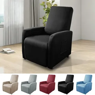 Sesselschoner, All-Inclusive Sesselbezug, Sesselbezuge Stretch mit Taschen, Liegestuhlbezug Sesselhusse, Sesselbezüge Hussen, für Fernsehsessel Relaxsessel Sesselhusse, Wasserdicht (Schwarz)