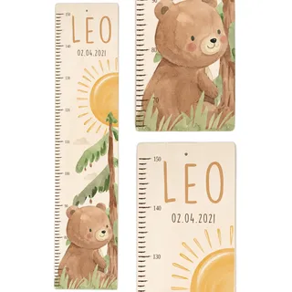 Kidsmood - Personalisierte Messlatte Kinder aus Holz – Hochwertige Messleiste & Wand-Deko für Baby- & Kinderzimmer mit liebevollem Bär im Wald – Tolles Taufgeschenk & zur Geburt- - Skala 65-140cm