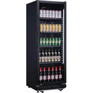 A&S Polarny Flaschenkühlschrank 360 Liter Getränkekühlschrank Flaschenkühler Kühlschrank schwarz mit Glastür abschließbar, 5 verstellbare Roste, Gehäuse aus Stahl