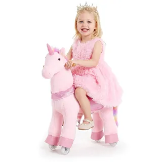 Vevor Reitpferd auf Rollen 80cm, 50kg Belastbares Stehpferd mit Soundfunktion, Spielpferd mit Erhöhtem Sitz Griffen Pedalen, Rosa Einhorn mit Regenbogenmähne zum Reiten für Kinder Mädchen 3-8 Jahren