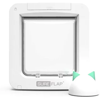 Sure Petcare SureFlap Mikrochip-Haustierklappe Connect mit Hub, Steuerung über Smartphone-App, mit Sperrmodus, Einbau in Türen, Glasscheiben und Wände, für Katzen und kleine Hunde, weiß
