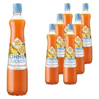 YO Sirup Pfirsich-Maracuja, ohne Zucker, für ca. 38L Fertiggetränk, je 700ml, 6 Flaschen