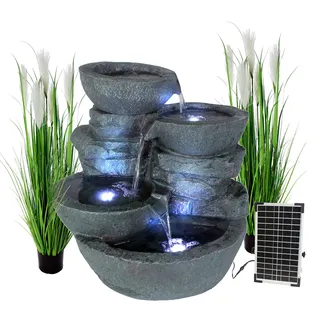 Solar Gartenbrunnen Cascades mit Beleuchtung Springbrunnen Wasserfall Balkonbrunnen Terrassenbrunnen Steinoptik