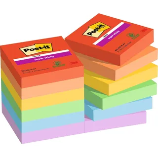 Post-it Post-it® Super Sticky Playful Haftnotizen extrastark farbsortiert, 12 Blöcke