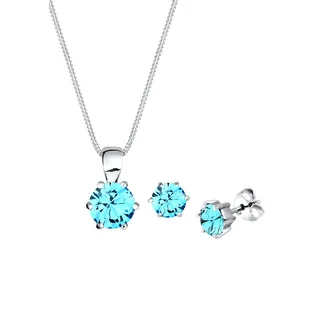 Elli Schmuckset Damen, Solitär Anhänger Set Ohrstecker Basic mit Kristallen von Swarovski", blau (hellblau), Schmuck_Sets, onesize,mit Stein, Silber 925 (Sterlingsilber), Schmuckset