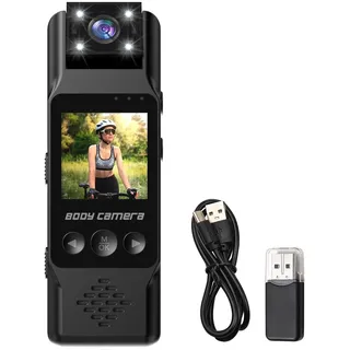 Camnoon 4K Körperkamera 180° drehbares Objektiv 1200 mAh Akku Bodycam Bewegungserkennung mit magnetischem Rückclip, 4 LED-Fülllichtern für Polizei, Feuerwehr, Lieferung, Reisen