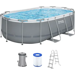 BESTWAY Power Steel Frame Pool oval Set 427 x 250 x 100 cm inkl. Filterpumpe (3-tlg.)