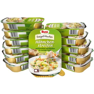 Buss Freizeitmacher Hähnchenstreifen mit Kartoffeln und Gemüse in cremiger Sauce - Fertiggerichte zum Aufwärmen in Mikrowelle & Topf - Schnell & Einfach Zubereitet - 12 x 300g