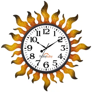 HOBYLUBY Outdoor-Uhr für Terrasse, Wohnzimmer, Heimdekoration | Wanduhr, geräuschlos, nicht tickend, 33 cm, Sonne, für den Außenbereich, goldfarben