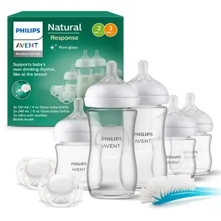 Philips AVENT Flaschen-Starter-Set Glas Natural Response SCD879/11, Transparent