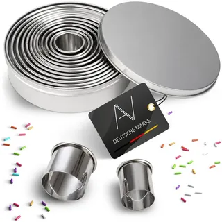 AVANA Edelstahl Ausstechformen 12 Stück Ringe Keksformen Cutter Set Speiseringe Keks Cookie Rund Plätzchen Ausstecher mit Aufbewahrungsbox