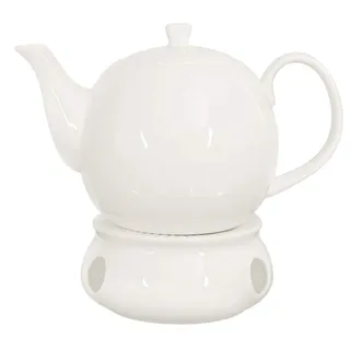 Buchensee Teekanne/Kaffeekanne 1,5 Liter mit Stövchen. Fine Bone China Premium Qualität in fein-cremigem Weiß