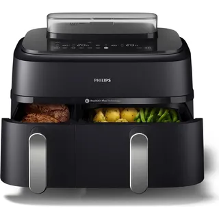 Philips 5000 Series Steam Airfryer Dual Basket NA551/00 Schwarz/Silber