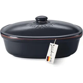 RÖMERTOPF Brottopf oval MEDI 2,3 Liter - Brotkasten Schwarz aus Keramik - Atmungsaktiver Tontopf für langanhaltende Frische von Brot und Brötchen