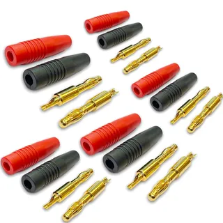 VUNIVERSUM 5 Paar (10 Stück) 4mm Banana Stecker Bananenstecker Goldstecker Steckverbinder für Ladegerät Ladekabel Labor Rot Schwarz DIY Stifte Modellbau