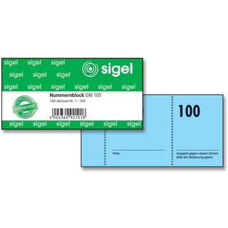 Sigel Nummernblock 100 Bons (fortlaufend nummerierter Block von 1 bis 100, 10,5 x 5 cm), 1 Block, aus nachhaltigem Papier