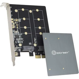 IO Crest Dual M.2 B-Key PCI-e 3.0 x1 Adapter mit Kühlkörper Jmicro JMB582 Chipsatz, SI-PEX40153