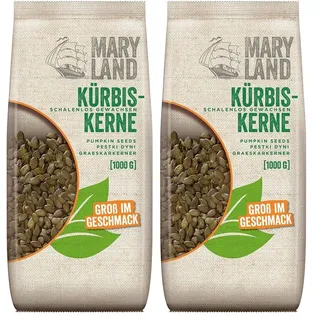 Maryland Kürbiskerne 1kg Vorratspackung – Kürbiskerne naturbelassen, vegan, frei von künstlichen Aromen, ohne Zusatzstoffe – Im Großbeutel genießen (1 x 1kg) (Packung mit 2)