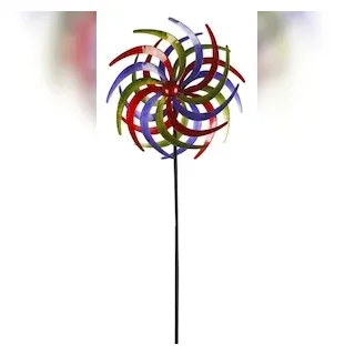 Lex XXL Metall Doppel Windrad bunt Windspiel Gartendeko Balkon Terrasse 210x61cm