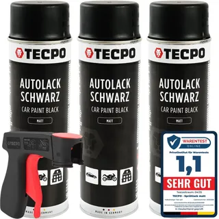 3x TECPO Autolack schwarz matt 500 ml + Pistolengriff