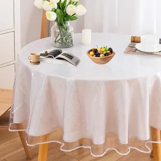 DASIAUTOEM Tischdecke Transparent Rund, Durchsichtige Tischdecke, Tischfolie Durchsichtig, PVC Folie Fettdicht Tischschutzfolie Tischschutz, Rund Klarsicht Durchmesser 150 cm