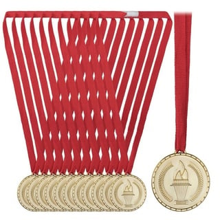 relaxdays Dekoobjekt Goldmedaille für Kinder 12er Set goldfarben|rot