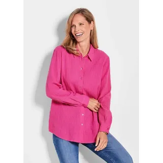 GOLDNER Hemdbluse Verlängerte Langarm Musselin-Bluse Luftiges Musselin-Hemd für Damen mit Seitenschlitzen rosa 50