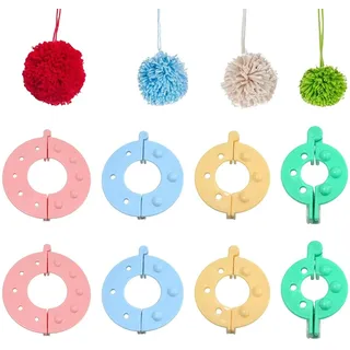 JYNXOR 8 Stück Pompom Maker Set, pom pom kit, 4 Größen Pom Pom Makers, DIY Bommel Maker Fluff Ball Weaver Nadel für DIY Handwerk, Hüte, Puppen, Dekoration