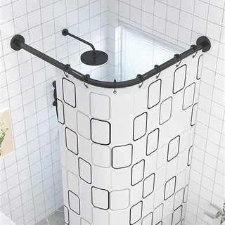 Duschvorhangstange L Form Ohne Bohren Duschvorhangstange Form L Ohne Bohren Duschstange Ecke Badewanne Edelstahl Teleskopstange Eckduschstange ausziehbare (Size:70 to 95 cm X 70 to 95 cm,Color:Black)