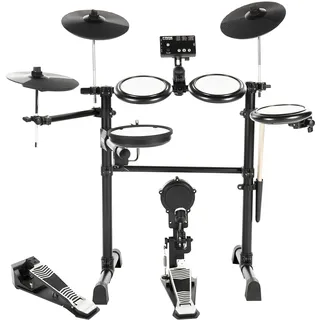 Fame DD-Lite Pro E-Drum Set, Elektronisches Schlagzeug-Set mit 144 Sounds, 12 Drumsets, Aux-Eingang, MIDI, Drumsticks, Drum Key, Mesh Heads, Kick-Pad, E-Schlagzeug, Schwarz