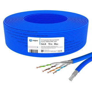 HB-DIGITAL 10m DUPLEX Cat 8.1 Netzwerkkabel Verlegekabel Installationskabel Datenkabel Ethernet LAN Cat.8 40 Gbit/s Kupfer S/FTP 2000 MHz PIMF LSZH Cat8 Halogenfrei RoHS-Compliant AWG 22/1 blau