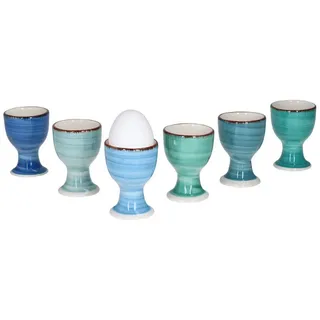 MamboCat Eierbecher Blue Baita 6er Set Eierbecher blaue Eierhalter Eierständer Steingut