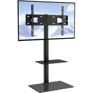 Vevor TV Ständerhalterung, schwenkbarer Fernsehständer für 32- bis 65-Zoll-Fernseher, höhenverstellbarer tragbarer Bodenständer mit gehärtetem Glassockel, Höhenverstellbar für Wohnzimmer oder Schlafzimmer
