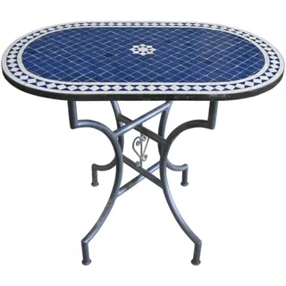 Orientalischer Mosaiktisch "Fleur" Blau Oval 100 x 60 cm