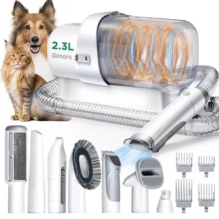 Gimars Hundeschermaschine mit Staubsauger, 2,3L Hundestaubsauger mit 12000 Pa Saugkraft, leises Schermaschine Katze Hund haarschneidemaschine mit 7 Pflegewerkzeugen, Tierhaarentferner mit hundebürste