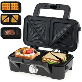 Costway 3in1 Elektrisch Sandwichmaker 1200W Waffeleisen, Sandwichtoaster BPA-frei LED