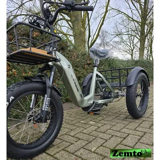 Elektro Dreirad Zemto-Revom Trike T2, 720 WH, Nabenmotor, dicke Reifen grau-grün