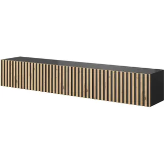 Selsey TV Schrank Board Sideboard Fernsehtisch Fernsehschrank 175 cm Hängend Schwarz mit Wotan Eiche - Lamellenfronten breit - Maße B: H: 30