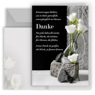 10 Danksagungskarten Trauer mit Text und Umschlägen in Grau Dankeskarte Klappkarten Trauerkarten Danksagungskarte Kondolenzkarten Beerdigung Anteilnahme Kondolenzkarte in Schwarz Weiß mit Blumen