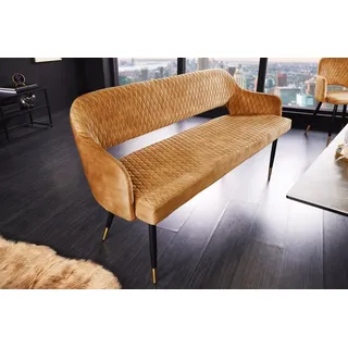 Riess-Ambiente Sitzbank PARIS - 160cm senfgelb Samt Retro Rückenlehne Metallbeine