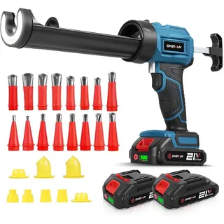onevan Akku-Kartuschenpistole Elektrische Kartuschenpresse mit 2x Akkus, 4 Geschwindigkeiten einstellbar für 10oz / 300ml Kartuschen, Abdichten, Spachteln