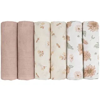 GLLQUEN BABY Musselintücher für Babys, 70 cm x 70 cm, 6er-Pack Spucktücher aus Baumwolle, saugfähig und atmungsaktiv und ideal zum Reinigen, Abwischen und Abdecken von Neugeborenen(Sonnenblume)